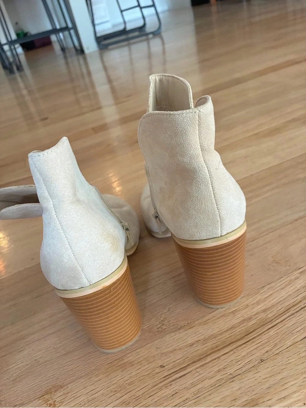 Toms Cream Suede Ankle Booties with Stacked Heel